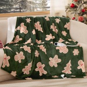 Bedsure Christmas Heated Blanket Throw - Soft Flannel Sherpa Electric Blanket with Gingerbread Pattern, Heated Throw as a Gift, with 6 Heating Levels, 4 Time Settings, and 3-Hour Auto-Off (50"x60")