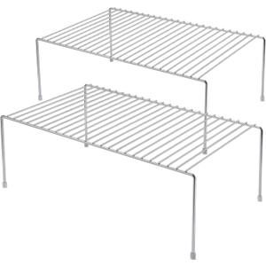 iPEGTOP Kitchen Cabinet Storage Shelf Rack, Set of 2 Large (15.7 x 9.4 Inch) Rustproof Metal Wire Shelves Spice Shelf Rack Cupboard Organizer for Pantries Countertops Utensils Organization, Chrome