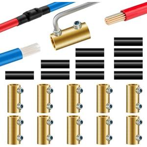 10PCS 6-10AWG 6 8 10 Gauge Wire Connector Nut Kit, 80Amp Screw Quick Wiring Connection Terminal, Splicing Quick Wire Connectors, Circuit Wire Butt Bras Connector with Heat Shrink Tube Wrench