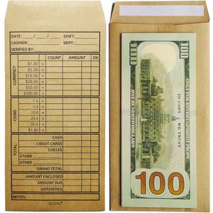 Cashier Deposit Report Envelopes with Self Adhesive Flap for Coins, Cash, Credit Cards, 3.5'' x 6.5'', 500/Box