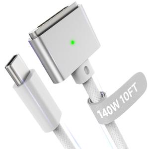Hugener Magnetic 3 Cable USB-C 9.8FT Compatible with M5/M4/M3/M2 MacBook Air Pro Charger, 140W Cable for MacBook Air (13"/15" 2026/2025/2024/2023/2022), Pro (16"/14" 2026/2025/2024/2023/2021), White