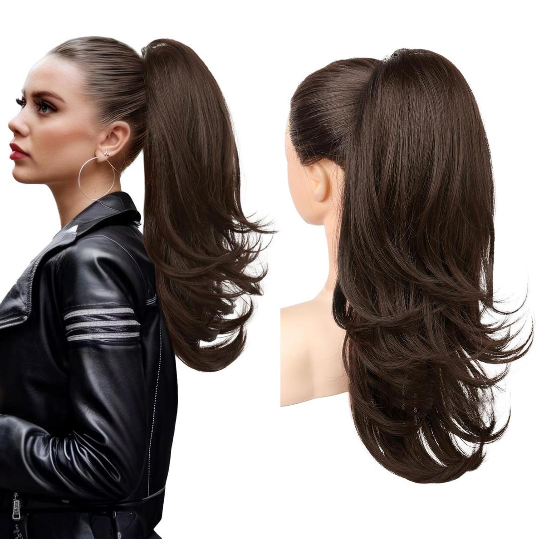 Flufymooz Ponytail Extension for Women, 20 Inch Drawstring Ponytail Hair Extension for Women, Soft Natural Looking Synthetic Pony Tails Hairpiece(Dark Chocolate Brown)