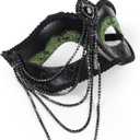 2 x elegant black feather masquerade ball mask for women and men - perfect couple accessory for masquerade Halloween (Green)