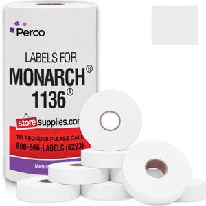 Perco White Pricing Labels - 14,000 Price Marking Labels for Monarch 1136 Price Gun with Ink Roll Included - 8 Rolls Value Pack, 1 Sleeve - Made in USA