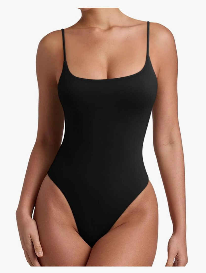 REORIA Women Sexy Cami Square Neck Thong Bodysuit Backless Spaghetti Strap Tank Top S