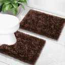 Yimobra Bathroom Rugs Sets 2 Piece, Soft Absorbent Bath Mat and U-Shaped Toilet Rug with Non Slip Backing, Luxury Shaggy Bath Mats for Bathroom, Machine Washable, 24"x17"+24"x20", Brown