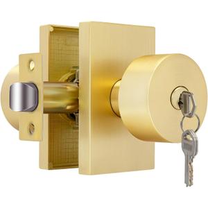 Gold Door Knobs with Lock and Key, Keyed Alike Door Knobs Exterior/Interior, Brushed Gold Entry Door Lock for Front Door, 1 Pack