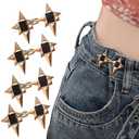 Pack of 2 Handlein 4 Sets Adjustable Jeans Button, No Need to Sew Detachable Button Pins, Perfect Fit Detachable Instant Button. (Golden Star)