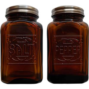 Depression Style Glass Salt and Pepper Shakers (Amber)