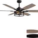 LuminFan 60 Inch Ceiling Fans with Lights and Remote Control, Farmhouse Ceiling Fan for Bedroom Living Room and Patio, Black Caged Ceiling Fan for Indoor and Outdoor