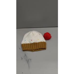 Geyoga Cupcake Beanie Hat for Women Winter Knitted Ice Cream Costume Hat Crochet Cake Beanie for Adult Birthday (1 Pcs,Vanilla)