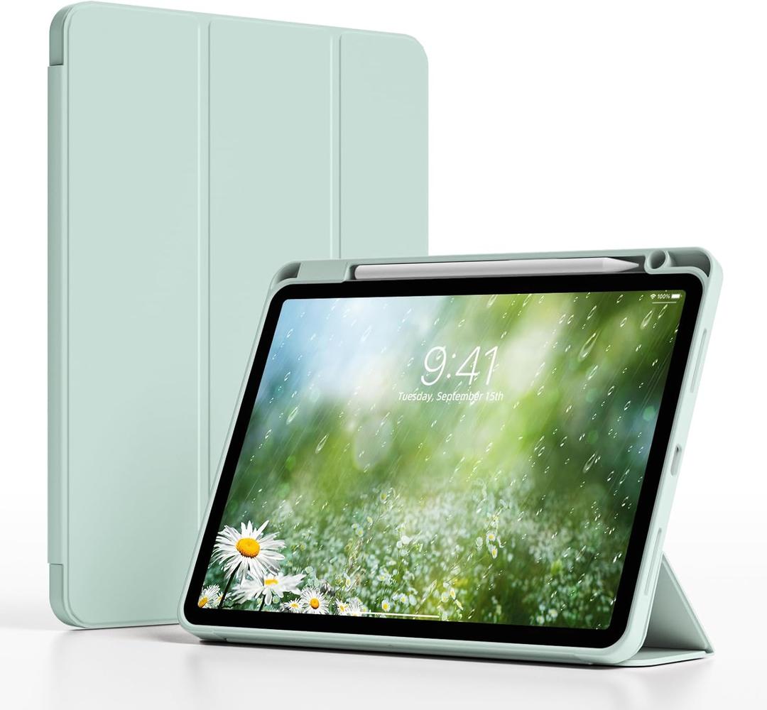 Case for iPad Air 11 inch M2/M3 (2024/2025), iPad Air 5th/4th Generation (2022/2020) 10.9 Inch-Shockproof Cover with Apple Pencil 2 Charging & Holder, Auto Wake/Sleep (Light Green)