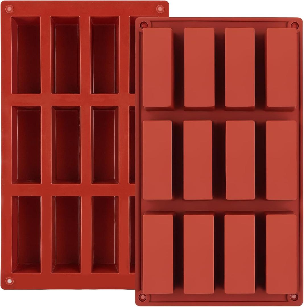 JOERSH 2pcs Granola Bar Mold Rectangle Silicone Candy Bar Mold Deep for Baking Chocolate Energy Bars/Protein/Nutrition/Cereal Bars/Cheesecake/12-Cavity Butter Mould