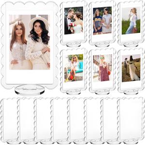 Marspark 15 Pcs 2x3inch Acrylic Photo Frame with Base Acrylic Photo Display Mini Picture Frames Double Sided Desktop Display Vertically for Film Mini Picture Ornaments (Clear,Lace)