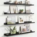 Floating Picture Ledge Shelves for Wall Set of 4, 36 Inch Wall Shelves with Lip Long Large Nursery Book Shelf for Toys Storage Kids Bookshelf Wall Mounted Living Room Bedroom Decor Frames (Black)