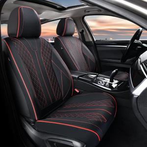 FLORICH Leather Car Seat Covers, Automotive Seat Cover 2 Pack Waterproof Seat Covers for Cars Driver Seat Cover Protectors Universal Fit for Most Cars SUV Trucks Vehicles, Black & Red Line