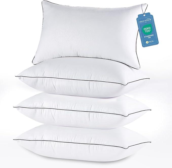 JOLLYVOGUE Bed Pillows Standard Size Set of 4, Cooling and Supportive Full Pillow 4 Pack with Down Alternative Filling for Side and Back Sleepers, Hotel Collection
