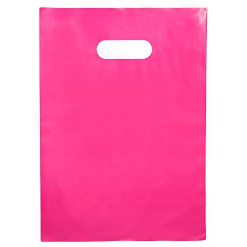 Choice Marts 100 Pink Bags for Small Business 1.5Mil Thick 9"x12" Great For Merchandise Boutique Retail Glossy Pink Plastic Bags With Handles