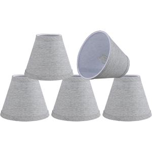 Aspen Creative 51052-5,Hardback Empire Transitional Clip-On Chandelier Shade/Grey Silver Burlap Textured Fabric. 3"Top x 6"Bottom x 5"Slant.Set Of 5.