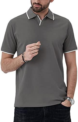 Aiyino Men's Muscle V Neck Polo Shirts Slim Fit Short Sleeve Cotton Golf T-Shirts Ribbed Knit Soft Tees, Small