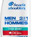 Head and Shoulders Mens 2 in 1 Dandruff Shampoo and Conditioner, Anti-Dandruff Treatment, Old Spice Pure Sport for Daily Use, Paraben Free, 835 mL