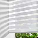 Persilux Cordless Zebra Blinds for Windows (47" W X 64" H, White) Free-Stop Dual Layer Roller Windows Shades for Day and Night, Light Filtering Sheer Shades for Home, Bedroom, Easy to Install