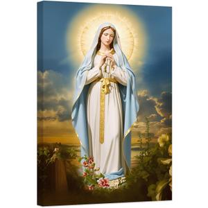 DOARTDO Virgin Mary Canvas Wall Art Catholic Pictures Wall Decor Religious Art Prints for Church Altar Home Decor Framed (16.00" x 24.00")