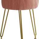 IBUYKE Velvet Vanity Stool Ottoman, Round Footrest Chair, Makeup Dressing Table Seat, Pouf Couch Stool, for Living Room, Golden Steel Legs, Pink LG-30P