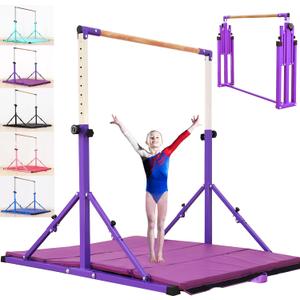 MARFULA 4FT/5FT Gymnastic Bar Set Gymnastics Kip Bar with 5 Ft Length 4Ft Inner Width 5ft Adjust Height Gymnastics Training Bar Equipment for Kids Professional Training Home and Club Use (Purple)