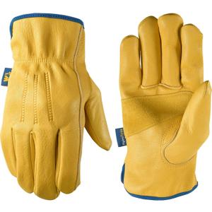 Wells Lamont Men's Slip-On HydraHyde Leather Work Gloves Water-Resistant, Breathable, Durable Ideal for Gardening, Landscaping, Ranching Heavy Duty Leather Work Gloves Saddletan, Medium