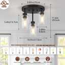 Farmhouse Flush Mount Ceiling Light, Black 3-Light Hallway Light Fixtures Ceiling with Clear Glass Shades, Light Fixtures Ceiling Mount for Kitchen Living Room Foyer, E26 Base