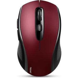 TECKNET Bluetooth Mouse, 4000DPI Wireless Mice for Laptop 2-in-1(BT 5.0/3.0+2.4Ghz) Computer Portable PC Mouse Wireless with USB Receiver for Mac (USB-A+Bluetooth, Black Red)