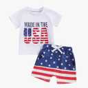 4th of July Baby Boy Outfit Letter Flag Embroidery T-Shirt Top and Shorts Set 2 Piece July Fourth Clothes Set 0-6M
