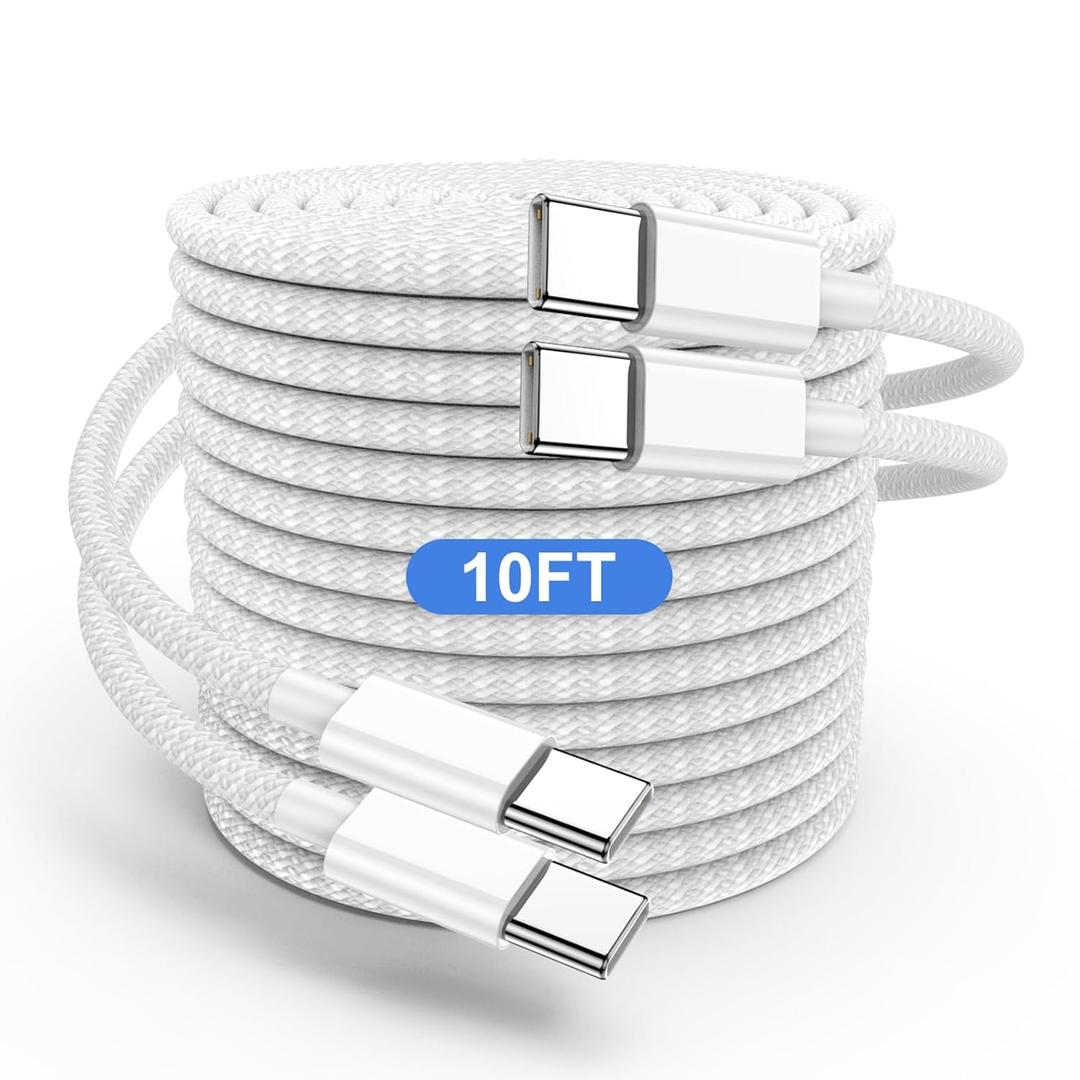 USB C to C Charging Cable 10ft, 60W Fast Type C to C Charger Cord Long for Apple iPhone 16 Pro Max/16 Pro/15 Plus/15 Pro, MacBook Pro 2021/2020/2019/2018,iPad 12.9/11 inch/Mini/Air 5/4,Samsung Galaxy (Grey)
