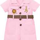 ABAFIP Baby Girl Toddler Boy Safari Birthday Outfit Short Sleeve One Piece Romper Jumpsuit with Belt Hat 6-12 M