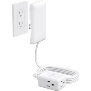 Outlet Cover Extension Cord Long 10ft, 3 Outlets Indoor Flat Extension Cord & Ultra-Thin Flat Wall Plug, 900J Surge Protector, 13A/1625W, ETL Listed, Behind Bed Couch Dresser Furniture, White