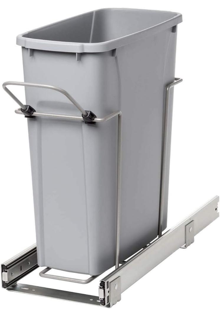 Real Solutions in-Cabinet Pull Out Trash Can, 20-Qt., Bottom-Mount Cabinet Installation, Requires Min 8-in Opening, 20.5 in x 8.5 in x 17.5 in, RS-PSW9-1-20-P, Platinum