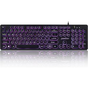 Perixx PERIBOARD-317R Wired Backlit USB Keyboard - Big Print Letter - Tri-Color Illuminated LED - Stylish Round Keycaps - US English