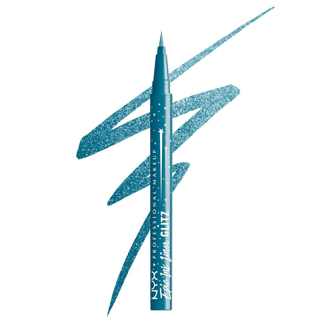 NYX PROFESSIONAL MAKEUP Epic Ink Glitz Liner, Waterproof Metallic Liquid Eyeliner with Vegan Formula - Tapered Twinkle (Shimmer Teal Blue) (0.03 Fl Oz (Pack of 1))