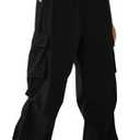 OYOANGLE Women's Plus Size Elastic High Waist Flap Pocket Cargo Pants Streetwear Loose Baggy Trousers with Pocket 4X Large Black