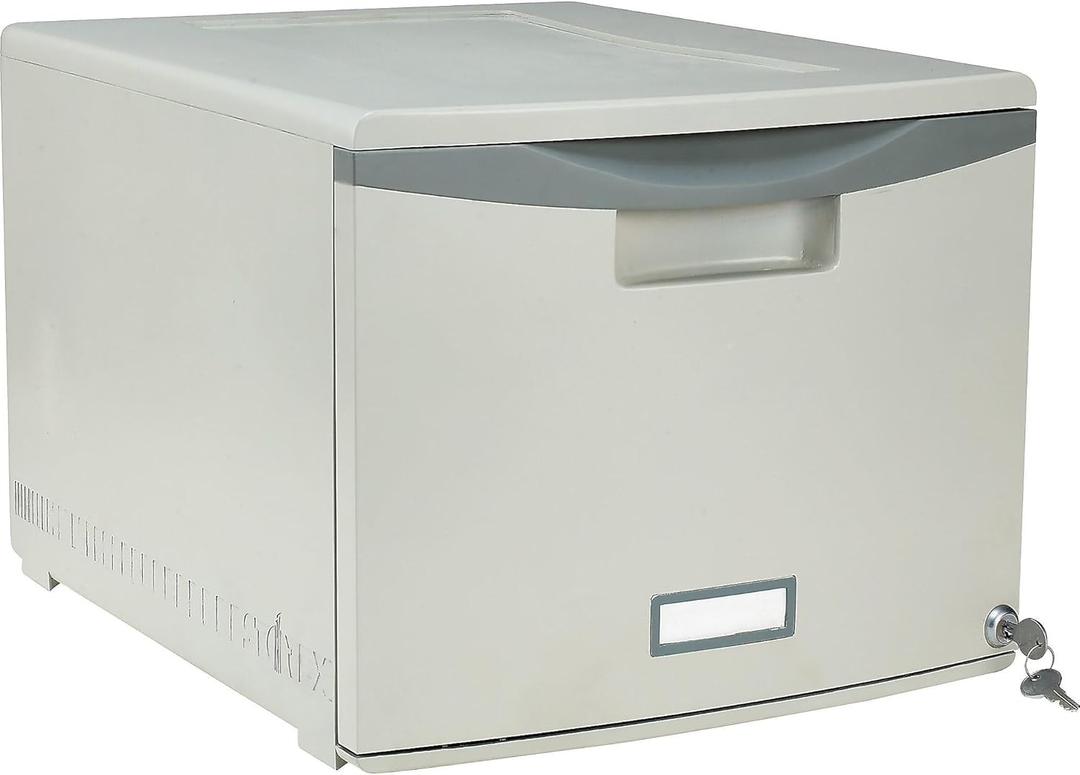 Storex Plastic One-Drawer File Cabinet  Locking Document Organizer for Home and Office, Gray, 1-Pack (61251B01C) (Grey/Dark Grey)