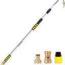 POOPLE Gutter Cleaning Tools from The Ground, 20FT Reach Telescoping Gutter Cleaner Tool, Rain Gutters Cleaning Wand with 360° Metal Head, Gutters Cleaner Hose Attachment & Connection Adapter