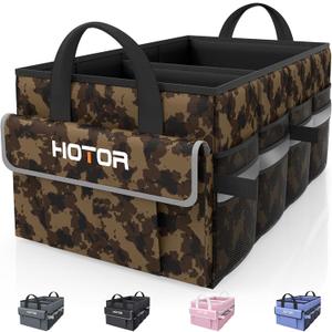 2 x HOTOR Trunk Organizer - Car Organizer with 5 Pockets, Trunk Organizer for SUV & Sedan, Car Organization with Sturdy Base Panel for Car Accessories, Brown Camouflage, 2 Compartments, 21.3"12.6"10.6"