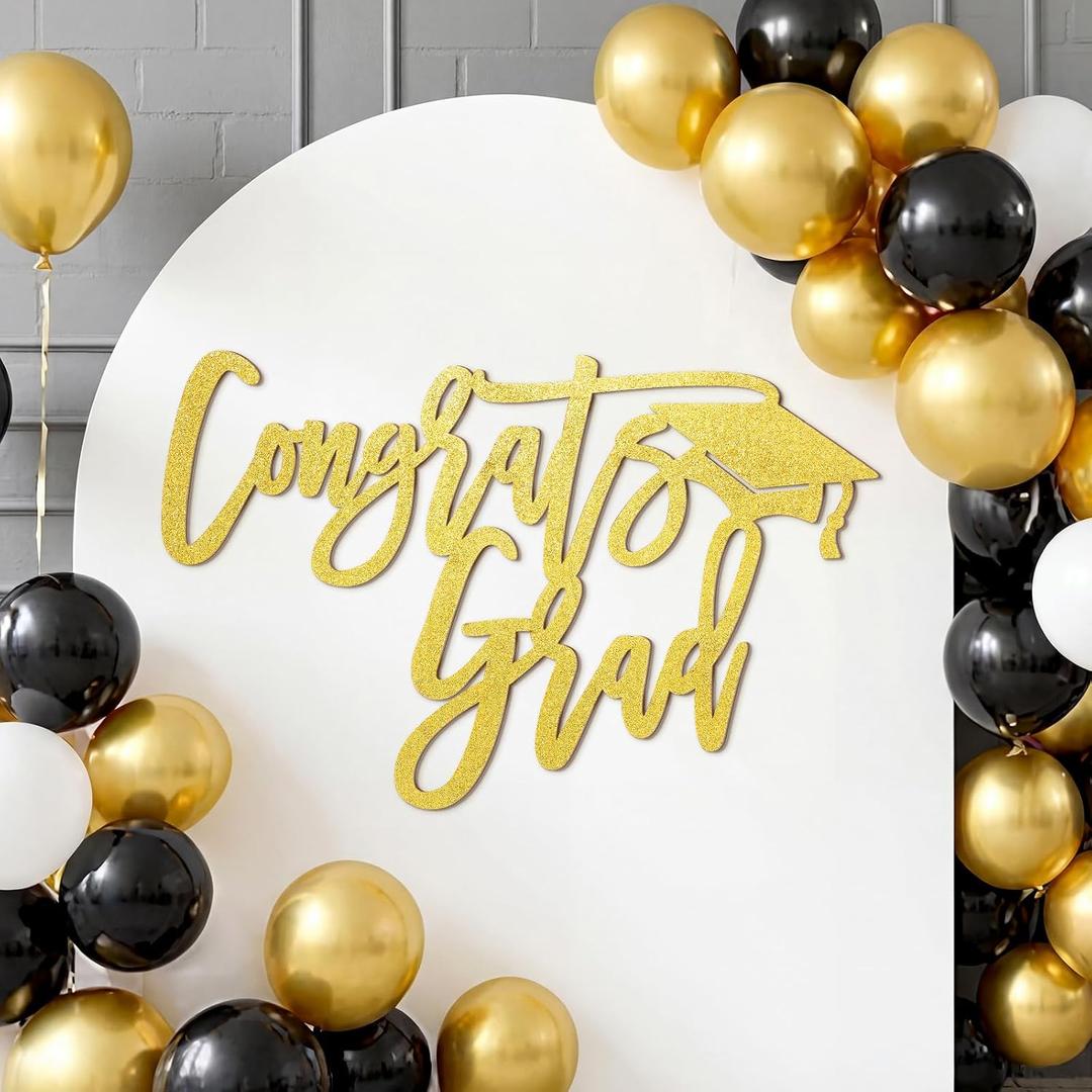 2026 Graduation Decorations Congrats Grad Wood Sign for Class of 2026 Graduation Party Backdrop Decorations Cutout Graduations Photo Booth Prop for School Celebration Sign Wall Decor(Gold)