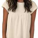 Women's Cotton Smocked Short Sleeve Crop Blouse – Casual Crew Neck Baby Doll Top, Lightweight Loose Fit Summer Shirt (US, Alpha, Small, Regular, Regular, Khaki)
