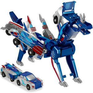 Transforming Car Toy Automatic Magnetic Collision Car Turns into Dinosaur, Fun Toy for Kids Boys & Girls | Birthday Christmas Party Gift (Blue)