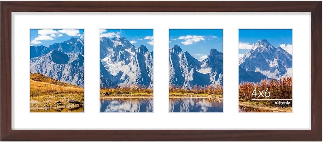Vittanly 8x20 Collage Picture Frame, Displays 4Pcs 4x6 Pictures with Mat or 1Pcs 8x20 without Mat, Picture Frames Collage Wall Decor for Horizontal or Vertical Display, Brown, 1 Pack