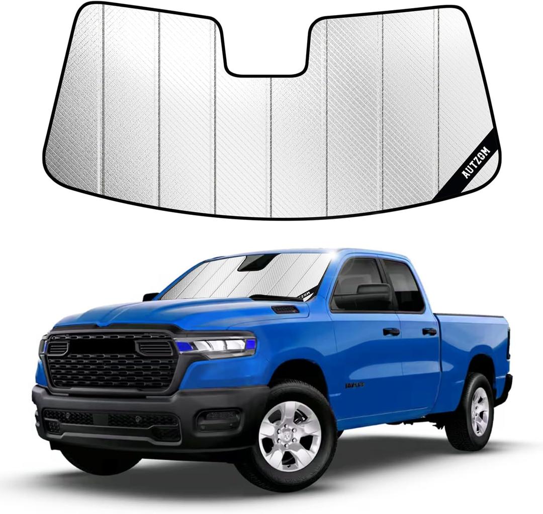 Windshield Sun Shade for Ram 1500 (2019-2026), Custom-fit Windshield Cover, Keep Vehicle Cool, Protect Dashboard, Foldable Car Window Shades Ram 1500 Accessories