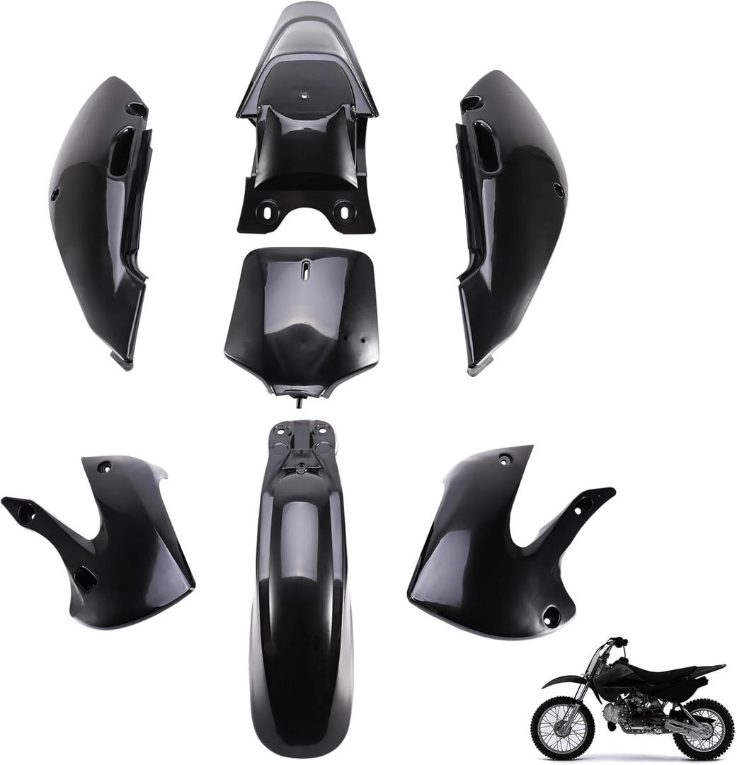 Dirt Bike Plastics Kit  Heavy-Duty ABS Fender Fairing Kit Compatible with Kawasaki KLX110 2002-2013, KX65 2000-2013, Suzuki DRZ110 2003-2005  Thicker Plastic Body Panels (Black)
