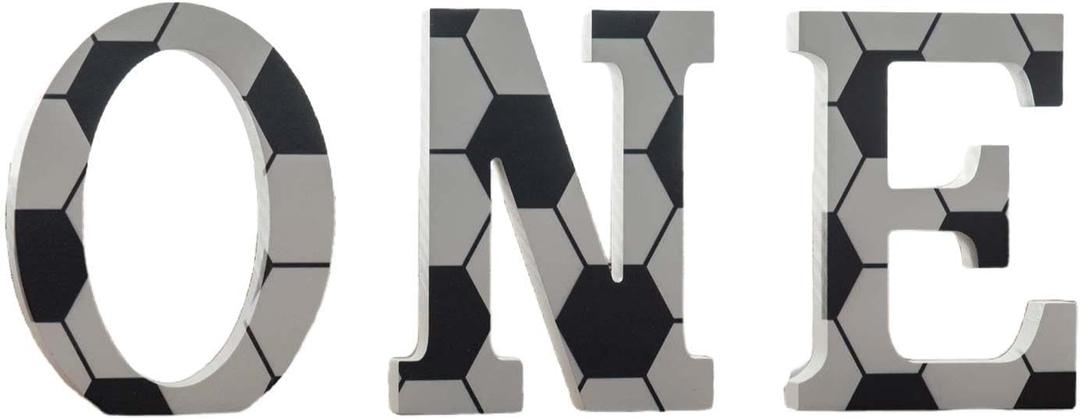 Soccer Wood ONE Sign, Decorative Wooden Block Word Signs, Freestanding Wooden Letters,Set of 3 Soccer 6 Inch ONE Signs